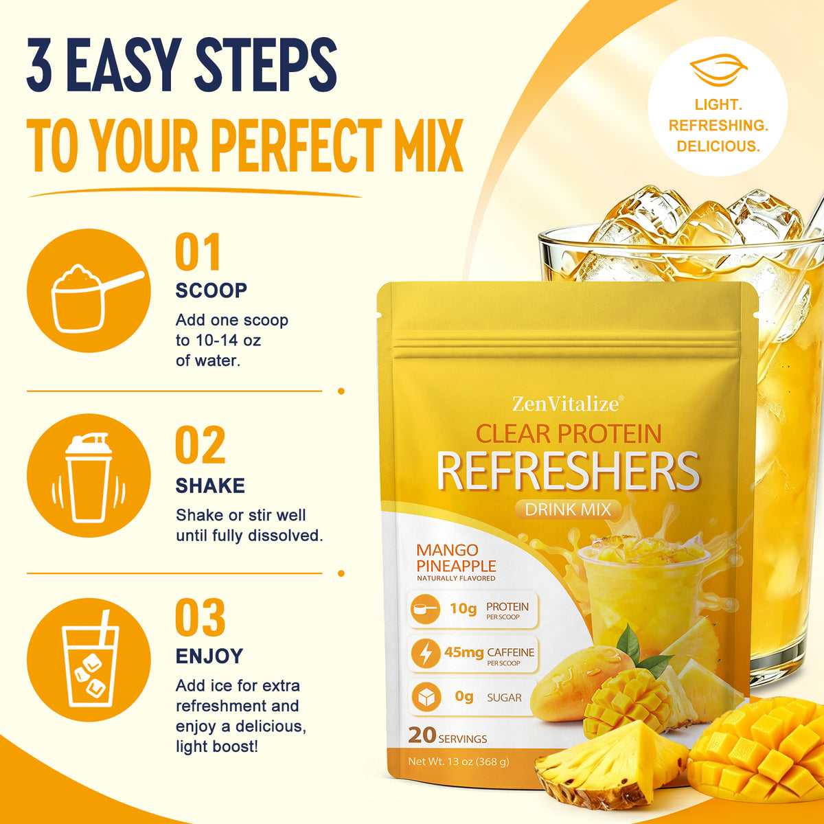 ZenVitalize® Clear Protein Refreshers Mango Pineapple Drink Mix