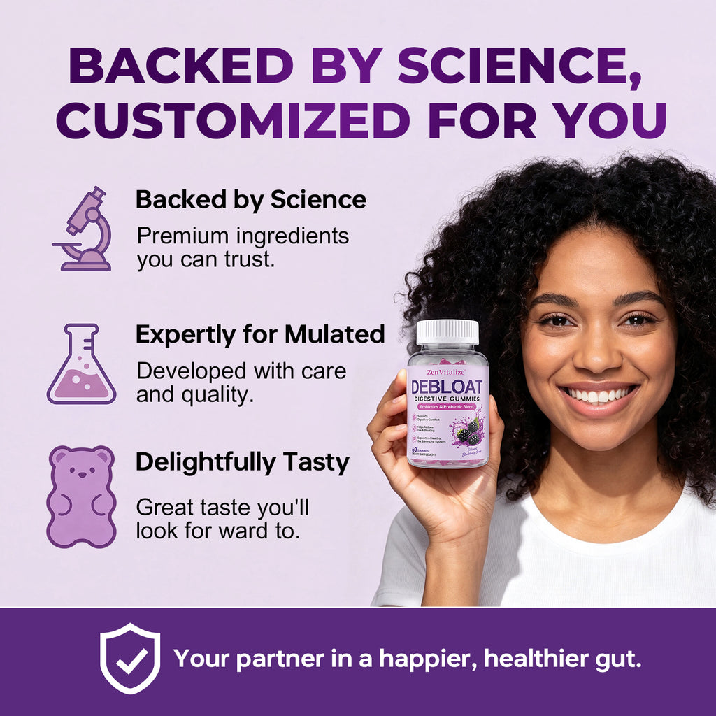 ZenVitalize Gut Health Gummies | Probiotic + Prebiotic Daily Digestive Support with Delicious Blackberry Flavor