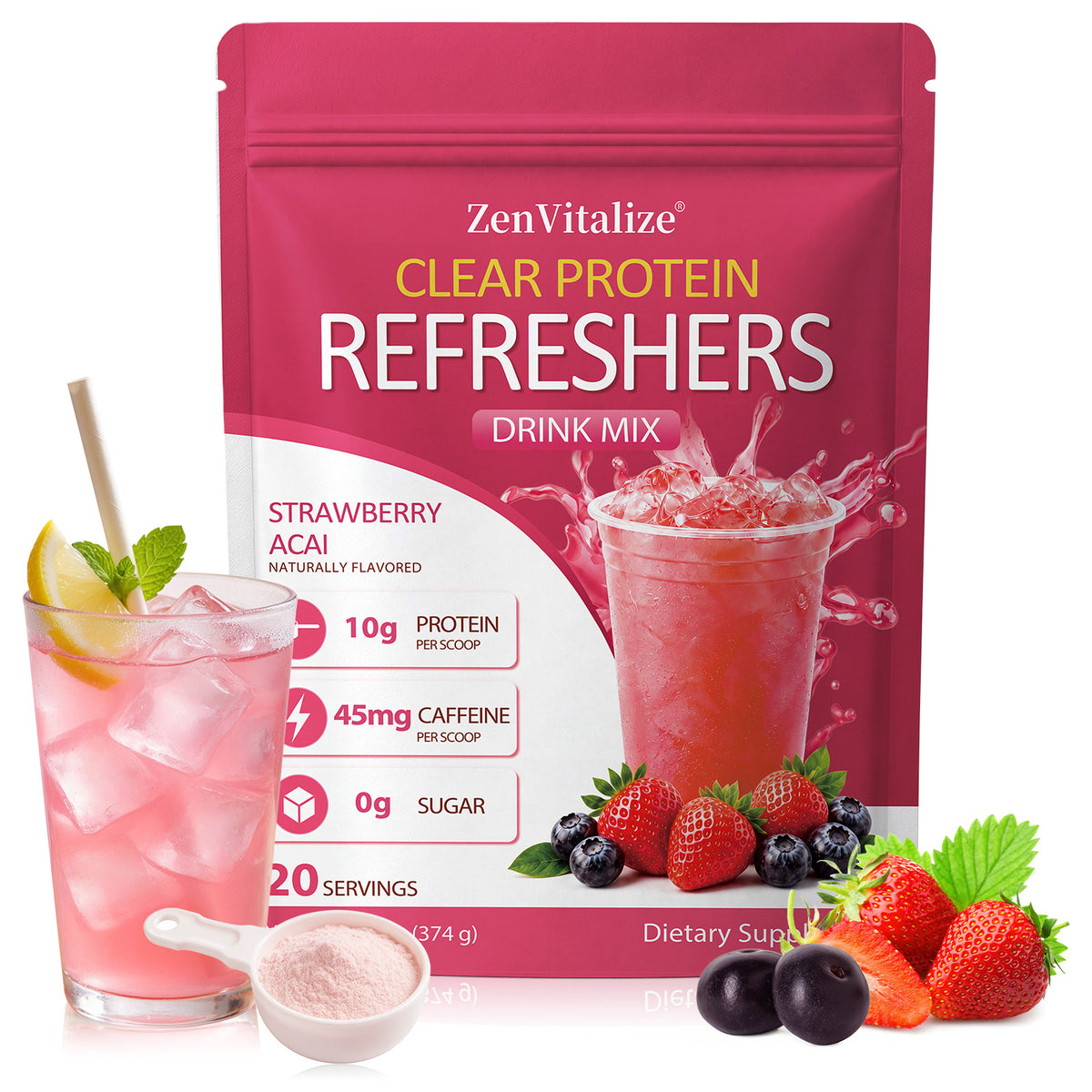 ZenVitalize® Clear Protein Refreshers Strawberry Acai Drink Mix