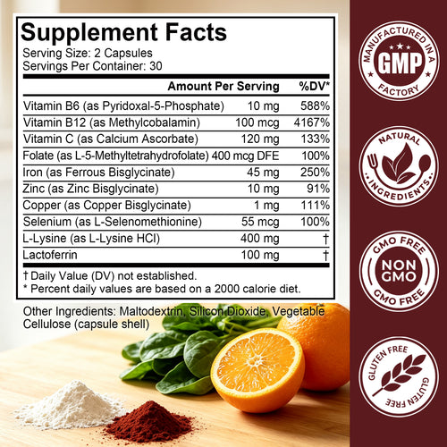 Ferritin Complex – Slow-Release Iron with Vitamin C, B6, B12 & Folate, 60 Capsules