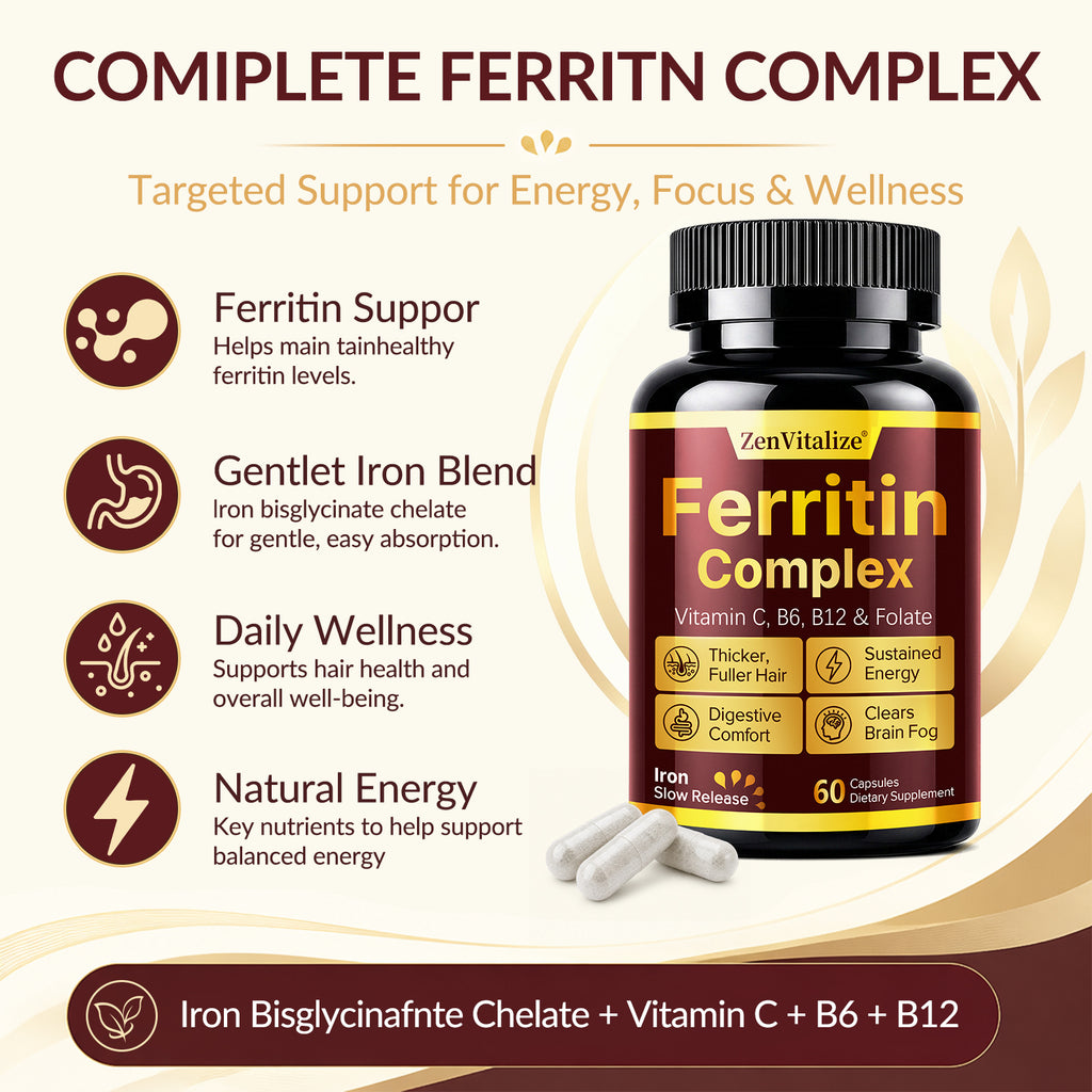 Ferritin Complex – Slow-Release Iron with Vitamin C, B6, B12 & Folate, 60 Capsules