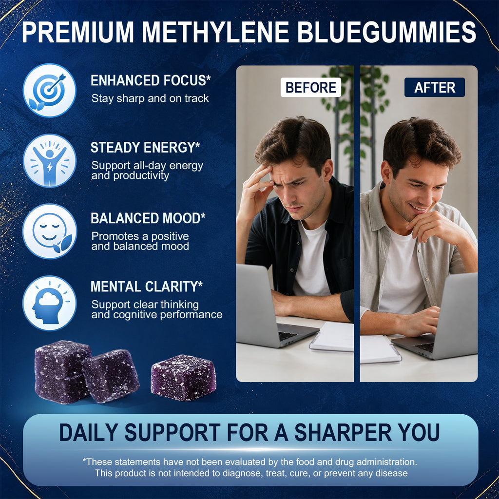 ZenVitalize® 99.9% Pure Methylene Blue Gummies – Nootropic Supplement for Cognitive Support, Cellular Energy & Mental Clarity