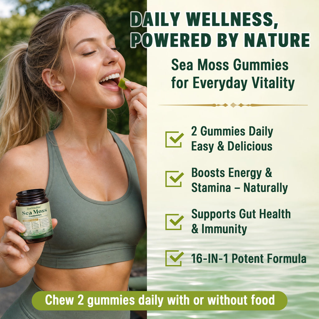 ZenVitalize Irish Sea Moss Gummies | Mineral-Rich Superfood Blend for Energy, Skin & Gut Wellness