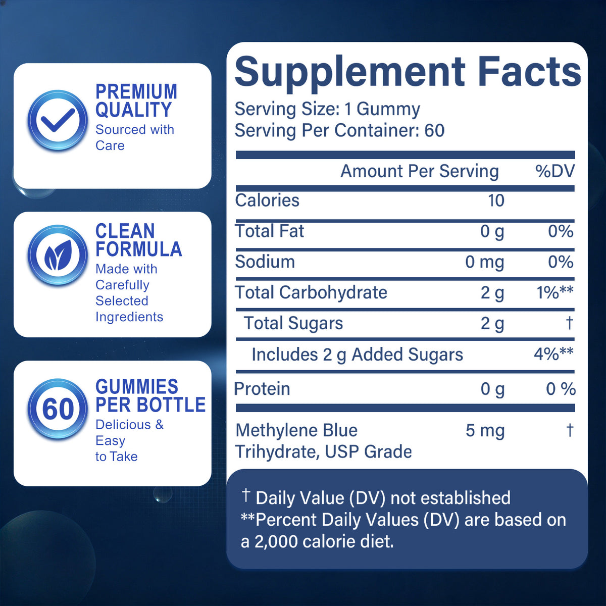 ZenVitalize® 99.9% Pure Methylene Blue Gummies – Nootropic Supplement for Cognitive Support, Cellular Energy & Mental Clarity