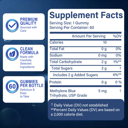 ZenVitalize® 99.9% Pure Methylene Blue Gummies – Nootropic Supplement for Cognitive Support, Cellular Energy & Mental Clarity